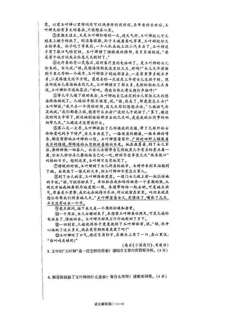 2024年河南省漯河市第三初级中学中考5月模拟考试语文试题（无答案）第3页