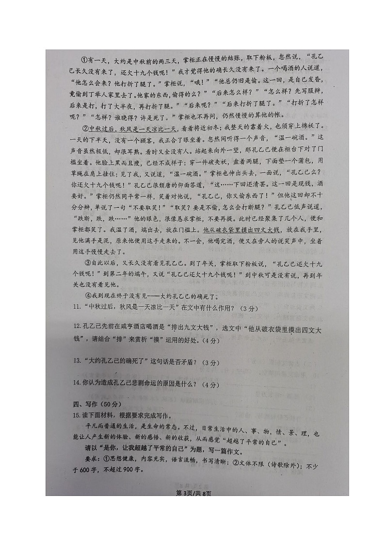 2024年四川省内江市威远县凤翔中学中考二模考试语文试题第3页