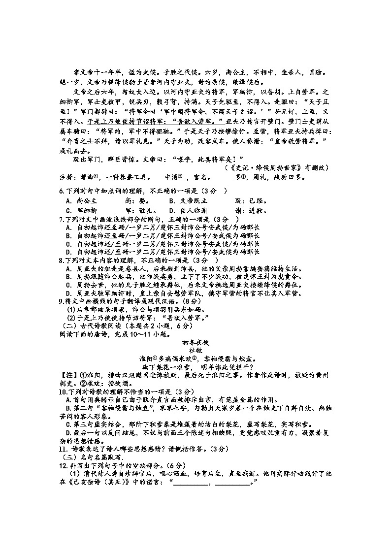 2024年四川省乐山市沙湾区中考模拟考试语文试题02