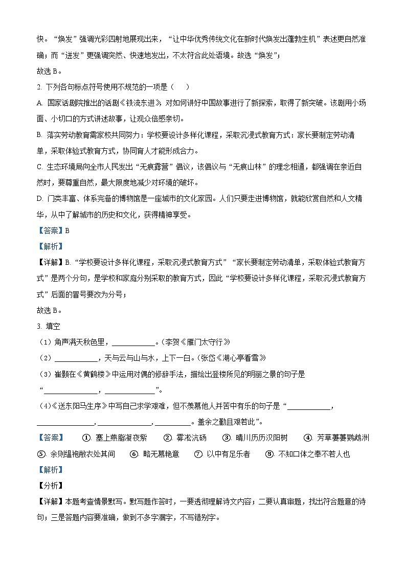 2024年河南省驻马店市驿城区中考三模语文试题（解析版）第2页
