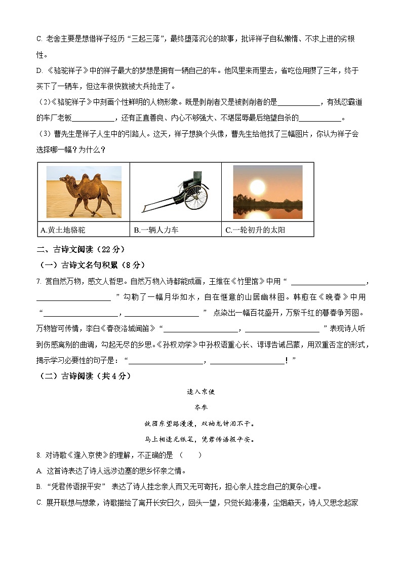 湖南省武冈市2023-2024学年七年级下学期期中语文试题（原卷版）第3页