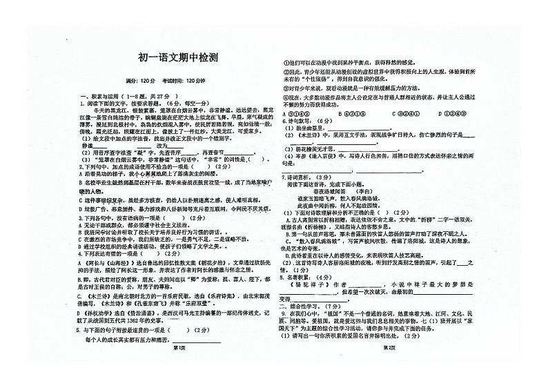 08，黑龙江省绥化市第八中学校2023-2024学年七年级下学期期中检测语文试卷第1页