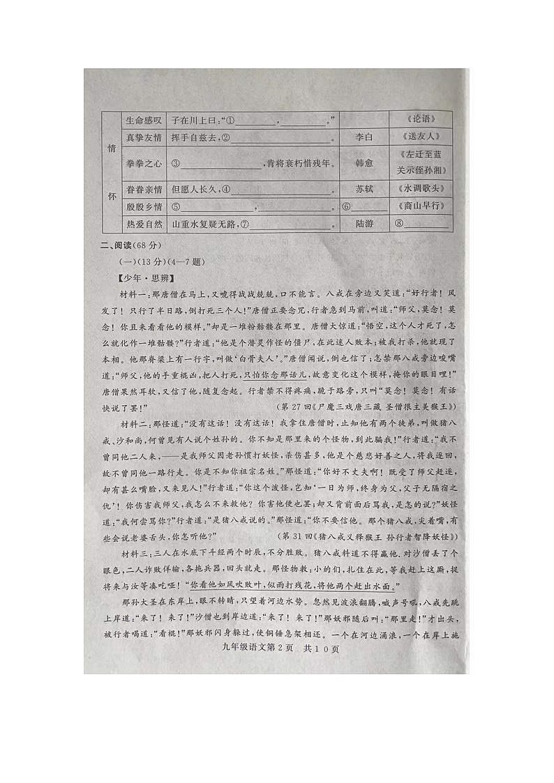 2024年山东省禹城市中考二模语文试题第2页