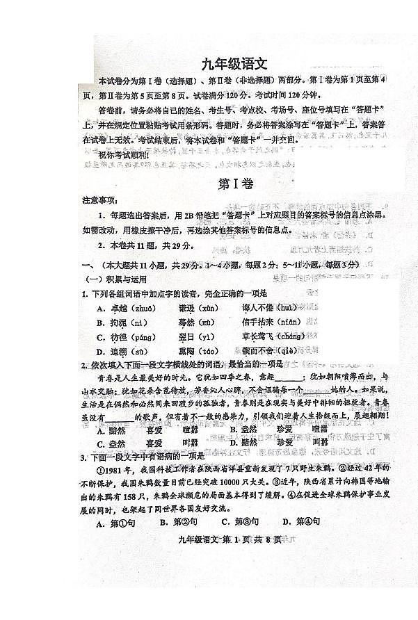 2024年天津市红桥区中考二模语文试卷01