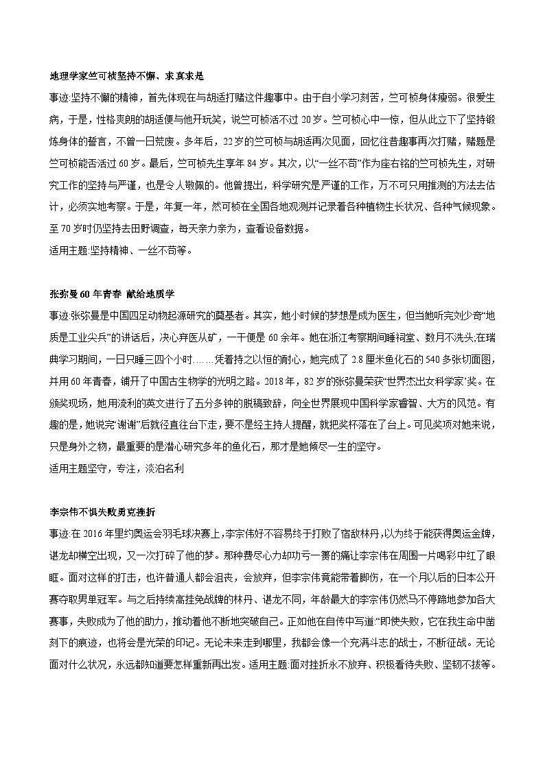中考语文实用作文金句+精选模拟范文专题05  9个小众人物素材积累+中考作文模拟训练01