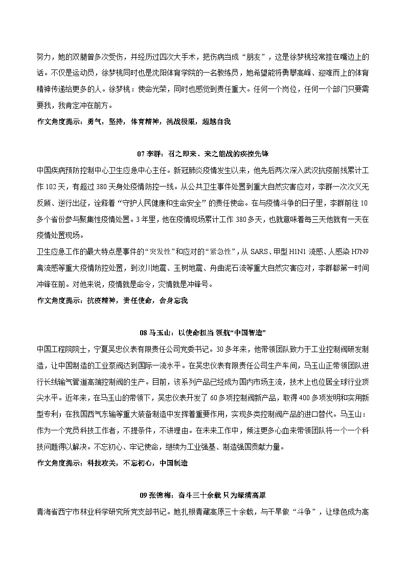 中考语文实用作文金句+精选模拟范文专题43 9组优秀代表人物素材整理（上）+中考模拟作文练习03