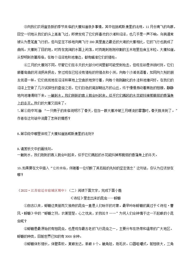 部编版八年级下册语文同步课时分层训练第7课《大雁归来》原卷版+解析第3页