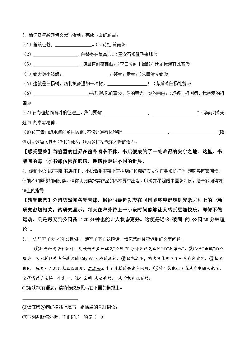 2024年陕西省西安市周至县中考三模语文试题（含解析）02
