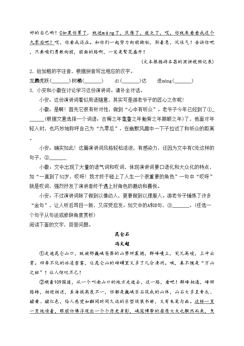 安徽省安庆市2024年中考二模语文试卷(含答案)第2页