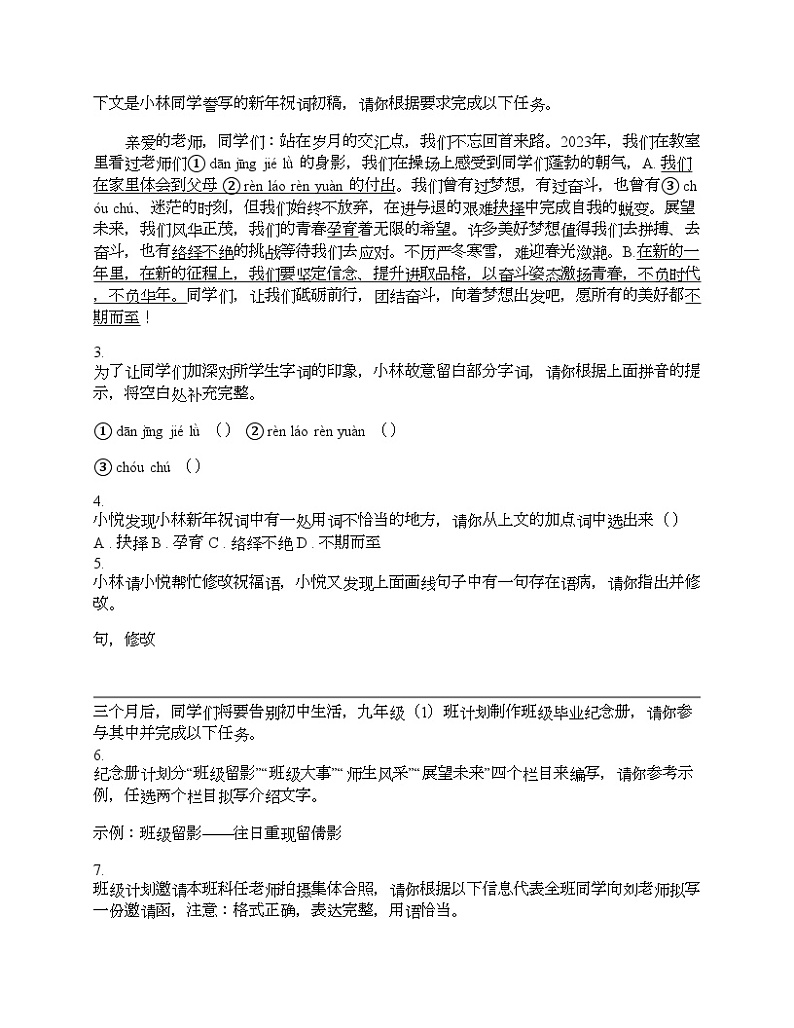 广东省揭阳市普宁市2024年语文中考一模试卷02