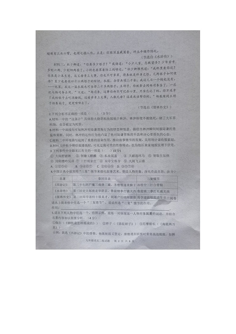 2024年山东省庆云县中考二模语文试题(1)02