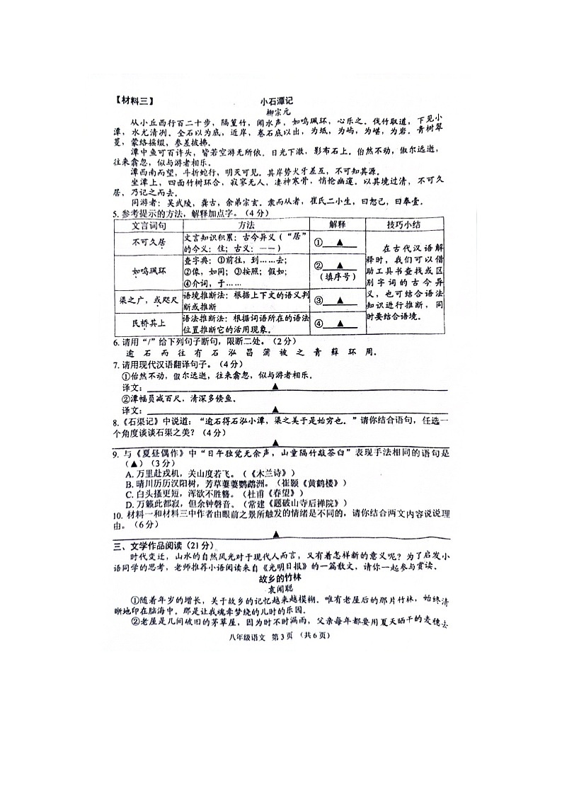 31，江苏省宿迁市沭阳县2023-2024学年八年级下学期4月期中语文试题第3页
