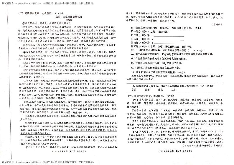 44，2024年甘肃省康县阳坝镇初级中学中考模拟语文试卷03