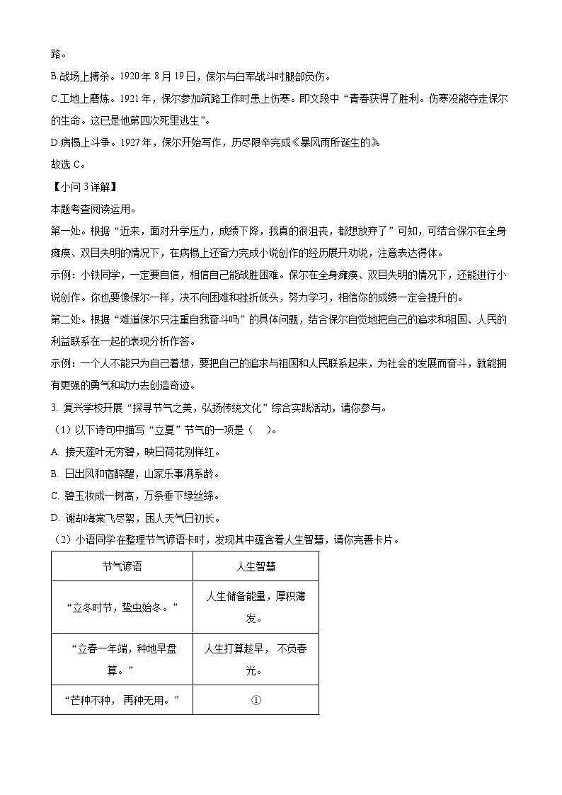 2024年安徽省合肥市蜀山区中考二模语文试题（原卷版+解析版）03
