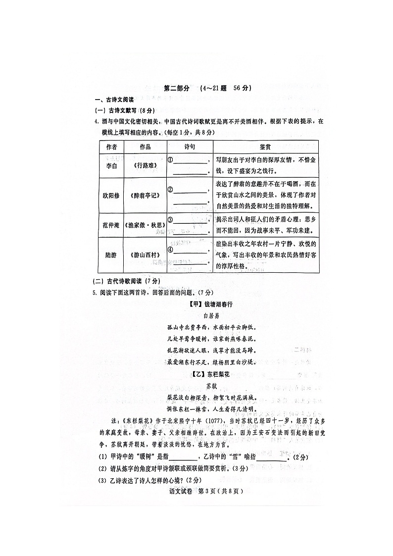 2024年河北省邯郸市邯郸冀南新区中考二模语文试题03