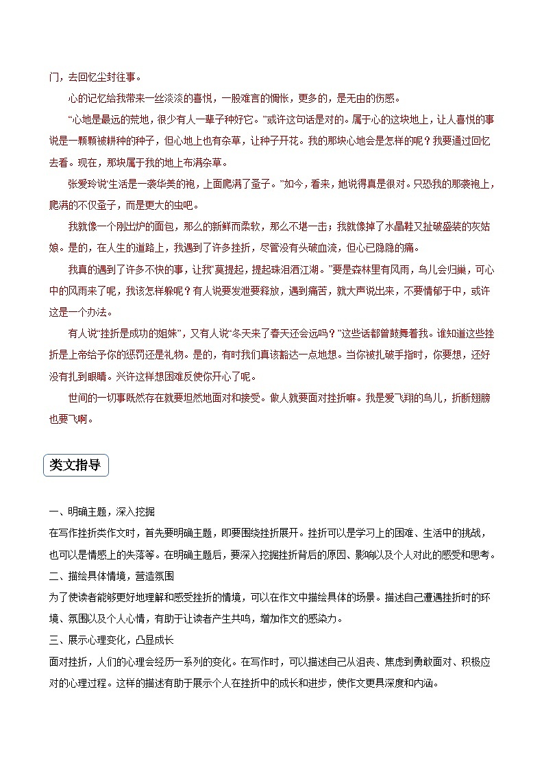 专题10 挫折类作文（真题再现+类文指导+类文预测）2024中考语文作文预测及导写（原卷+解释）02