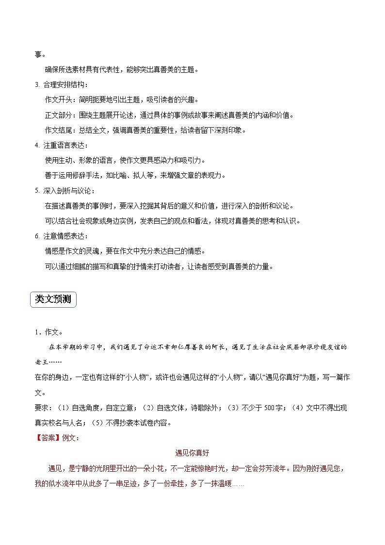 专题13 真善美类作文（真题再现+类文指导+类文预测）2024中考语文作文预测及导写（解析版）第3页
