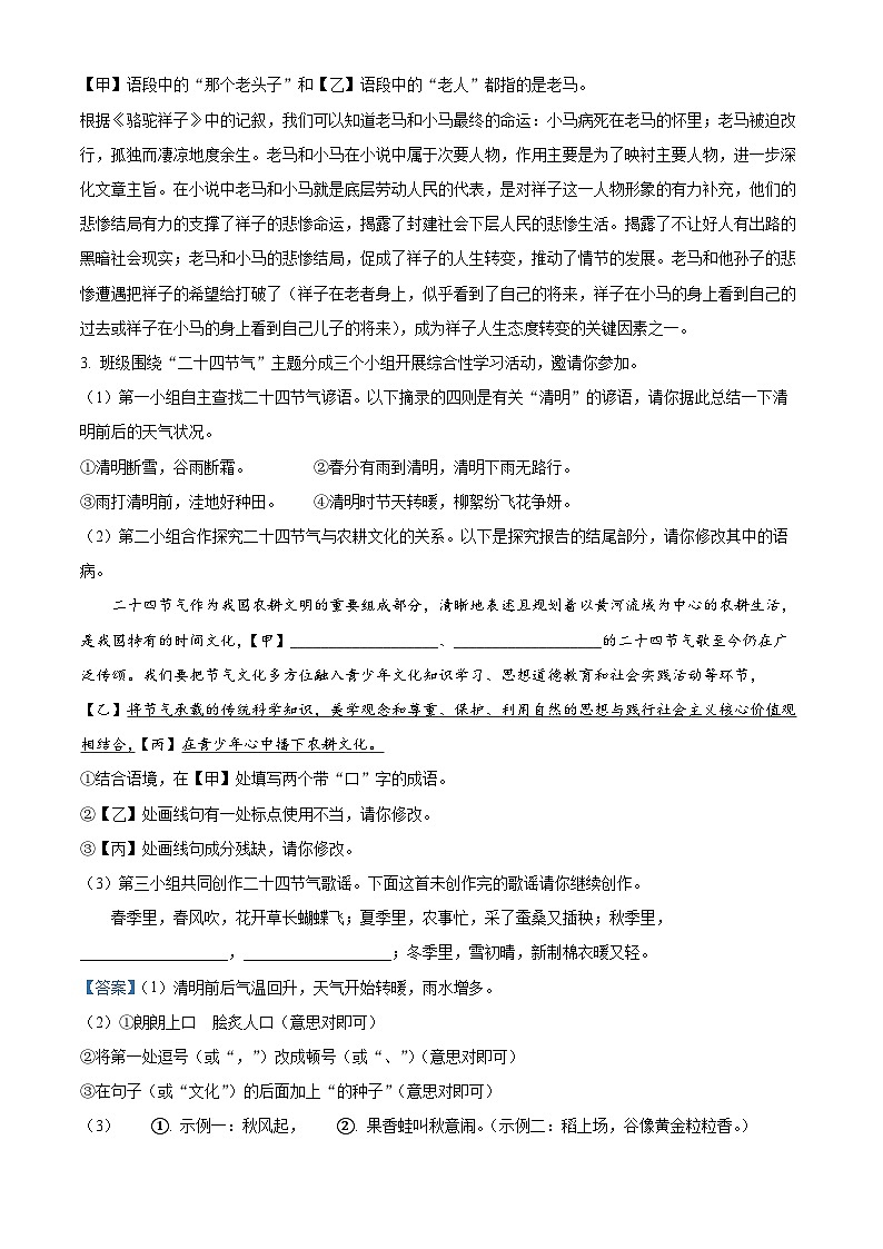 安徽省安庆市安庆市石化第一中学2023-2024学年七年级下学期期中语文试题（原卷版+解析版）03