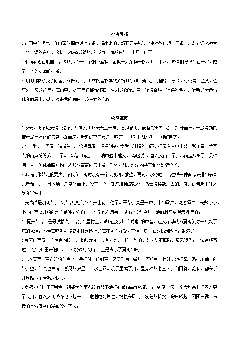 【作文素材】 30句描写雨的精彩片段-备战2024年中考语文作文（讲义）01