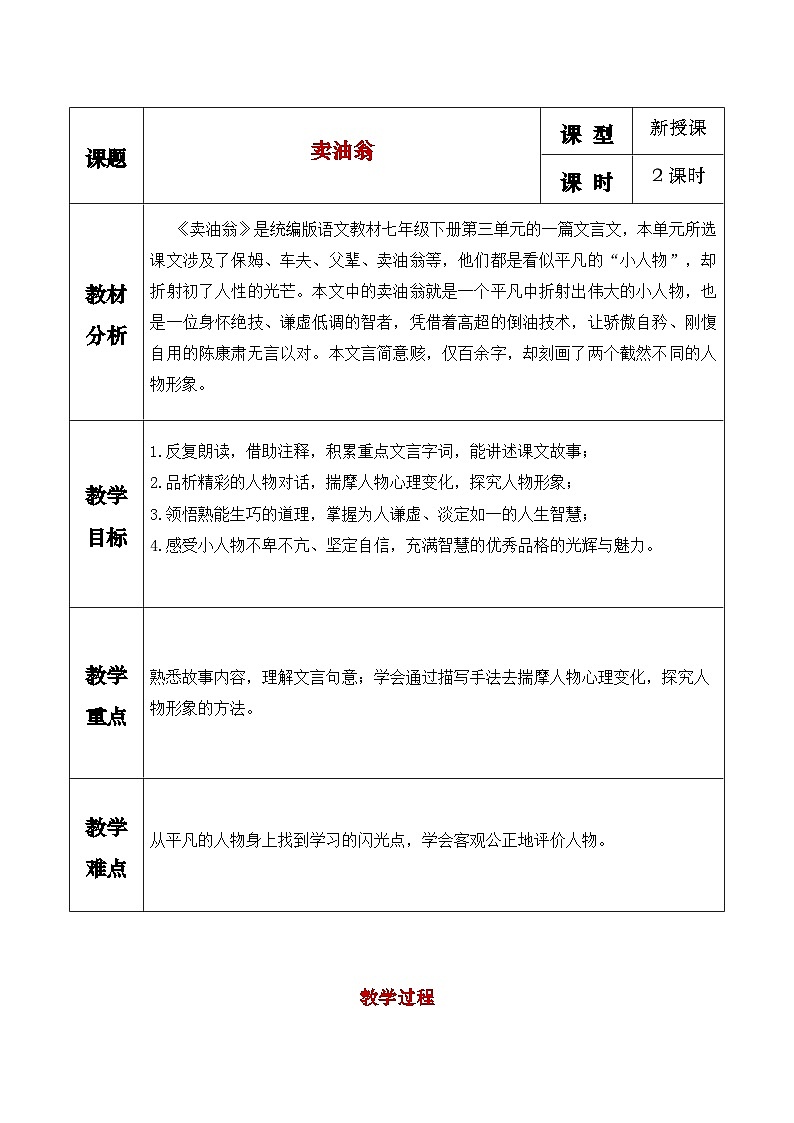 部编版七年级下册第十三课《卖油翁》课件+教案01