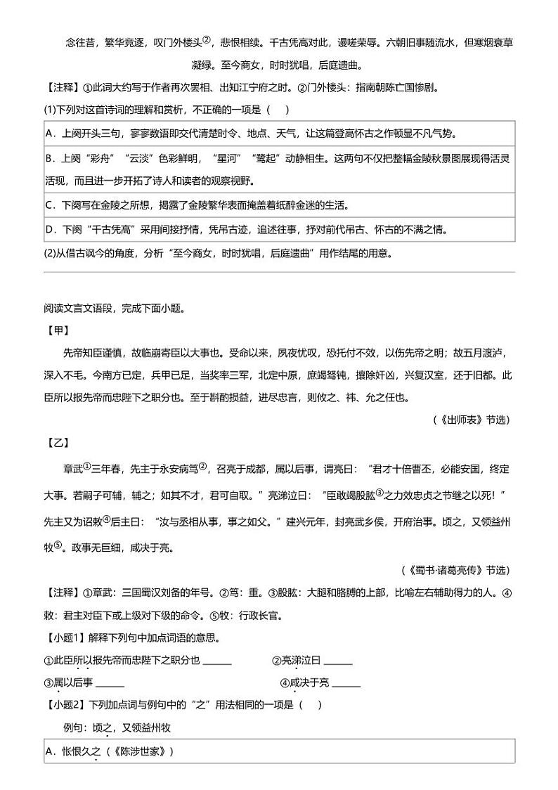 2024年江苏泰州医药高新区中考二模语文试卷03