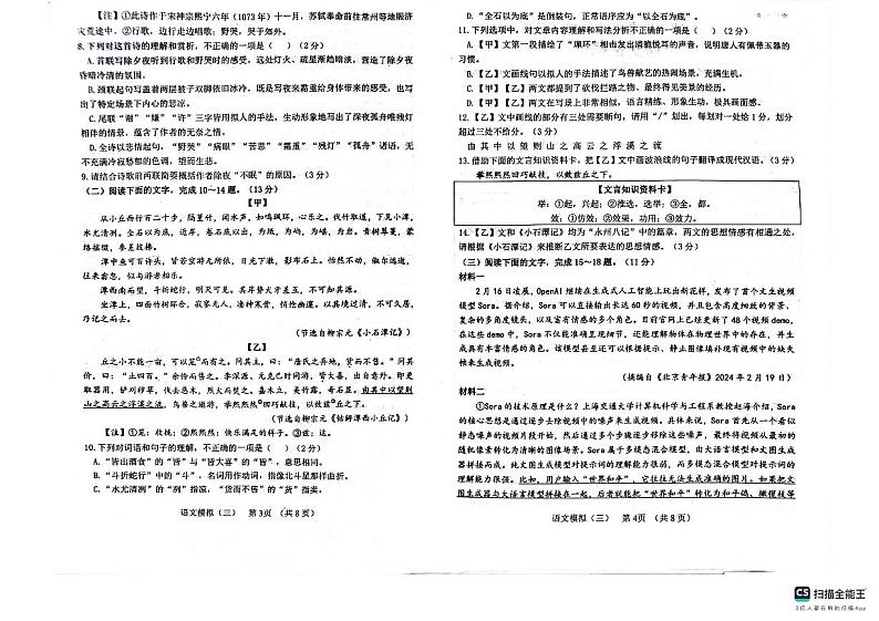 2024年山东省临清市中考模拟检测(三)语文试题第2页