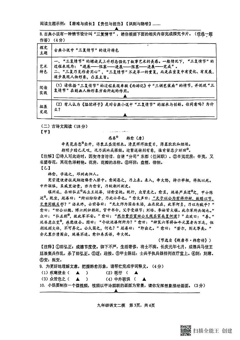 2024年江苏省扬州市邗江区梅苑双语学校中考三模语文试题03