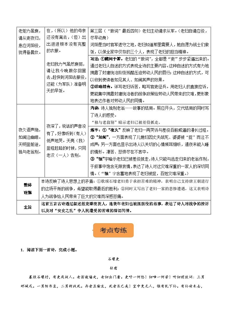 八下《石壕吏》选择题专练-冲刺2024年中考语文古代诗歌课内篇目常考题型专练（解析版）第2页