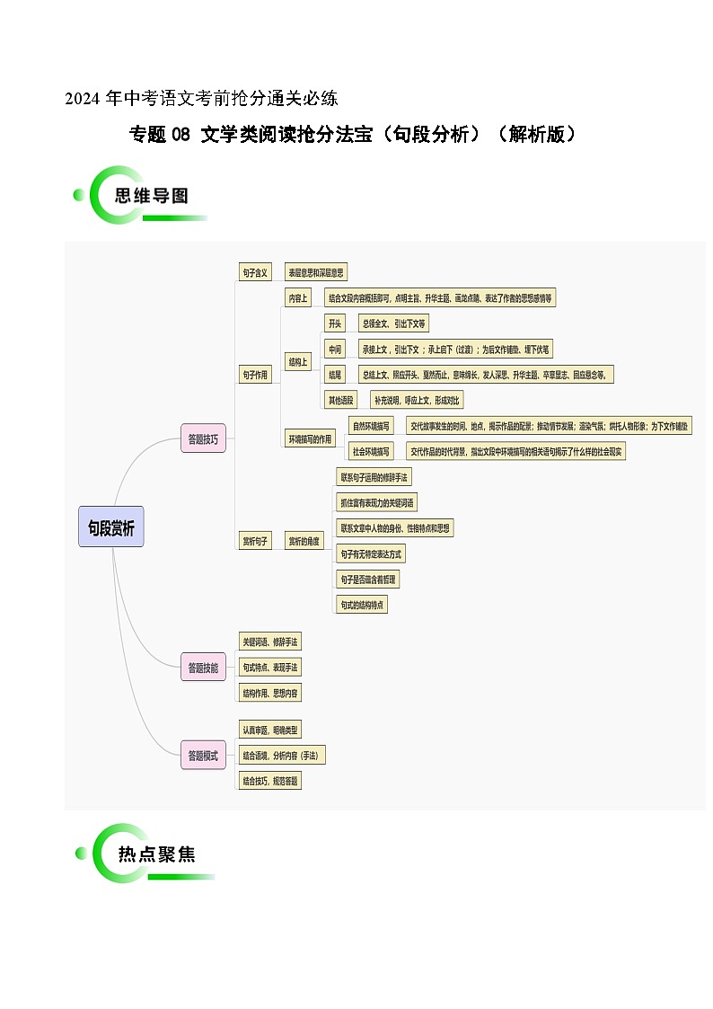 专题08 句段分析 （三种答题模式）（解析版）2024年中考语文考前抢分必练必过（全国通用）01