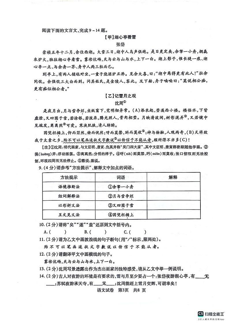 2024年湖北省荆州市沙市区中考三模语文试题03