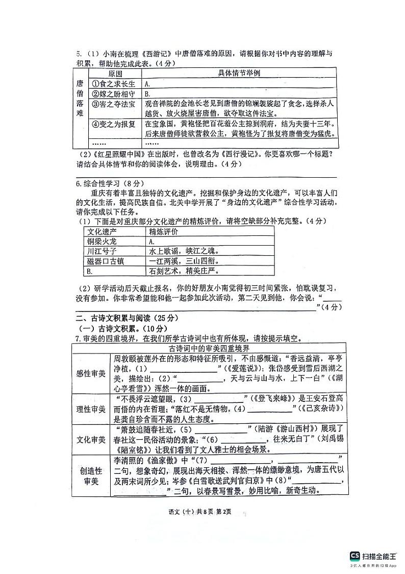 2024年重庆市南开（融侨）中学校中考二模语文试题02