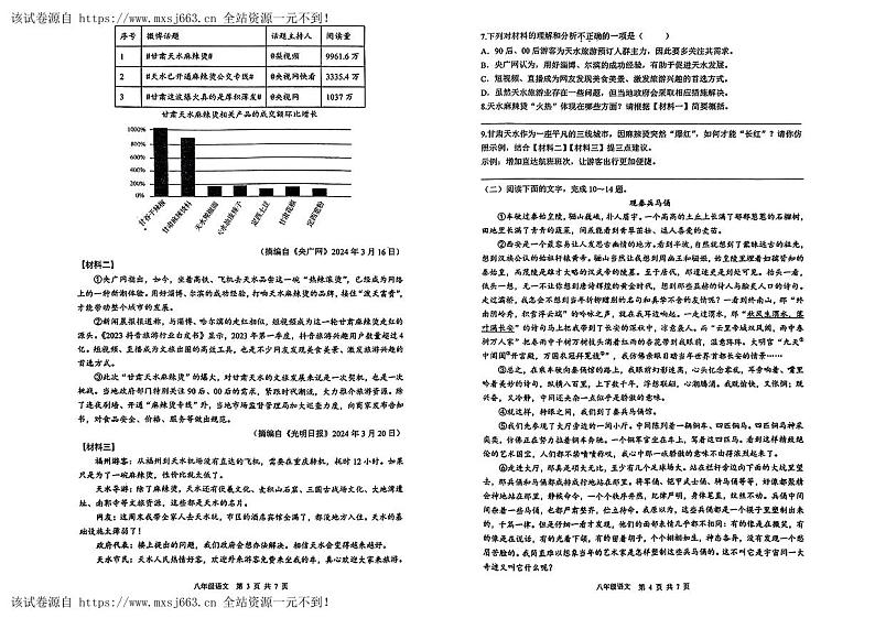 11，陕西省西安市铁一中学2023-2024学年八年级下学期第二次月考语文试题02