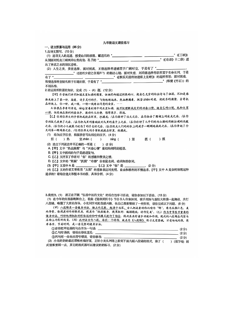 2024年安徽省合肥市第四十五中学中考三模语文试题01