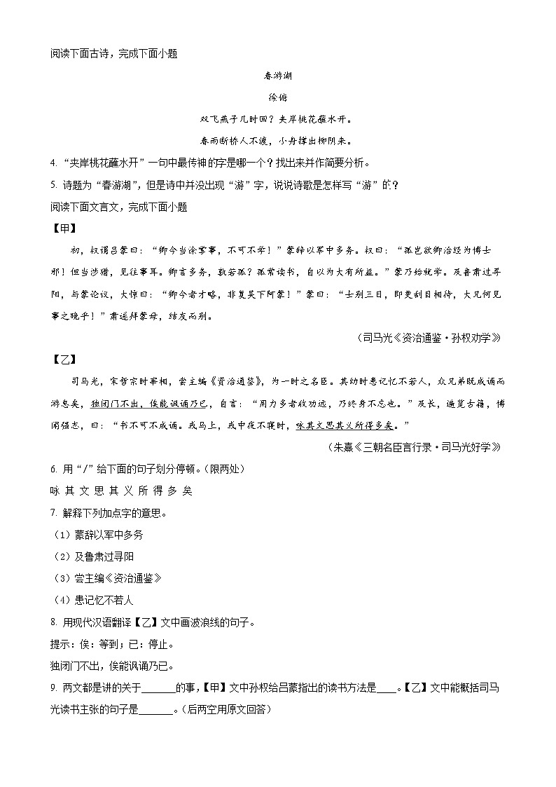 江苏省宿迁市宿城区2022-2023学年七年级下学期期中考试语文试题（含解析）03