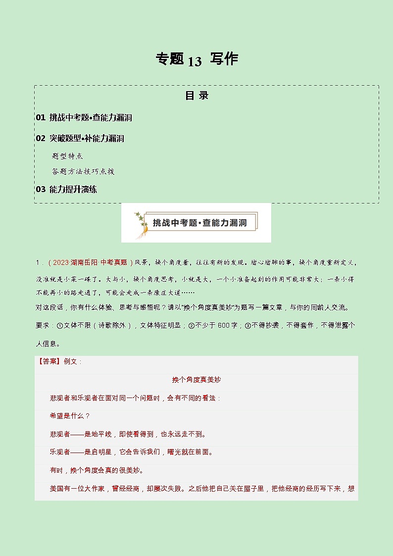 专题13 写作（查补能力·提升练）（解析版）第1页