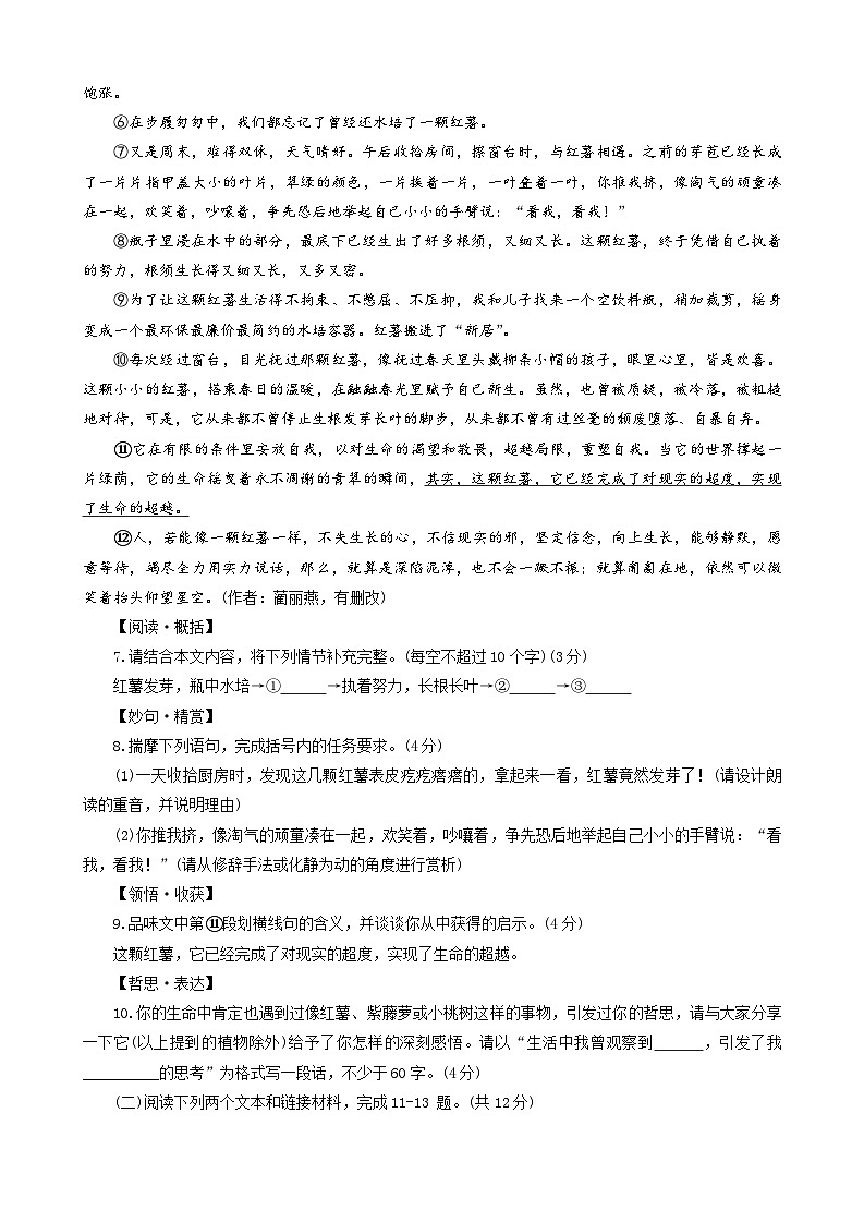 2024年河南省南阳市邓州市中考二模语文试题03