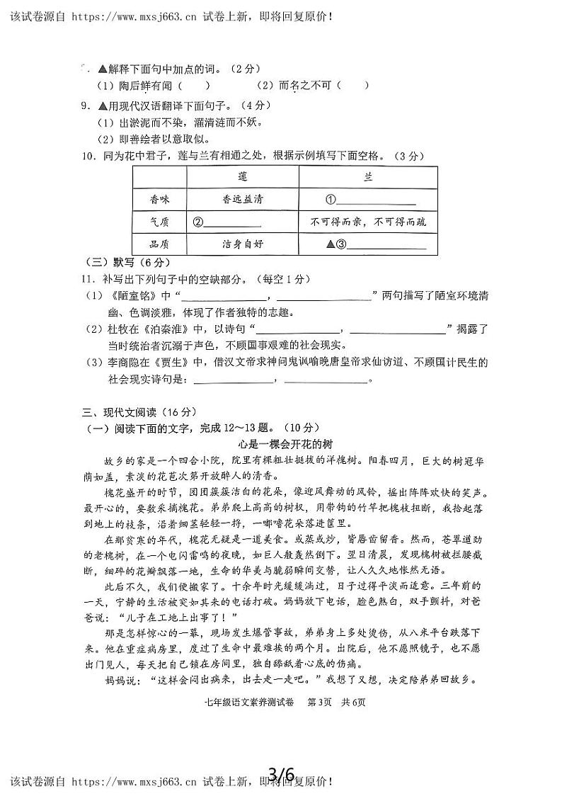 06，江西省南昌市育华学校2023-2024学年七年级下学期5月素养测试语文试题03