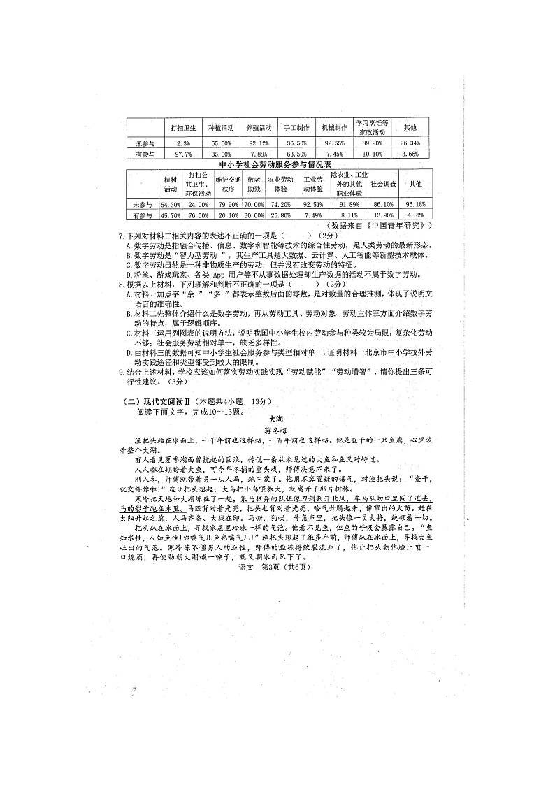 2024年广西防城港市中考一模语文试题（扫描版含答案）03