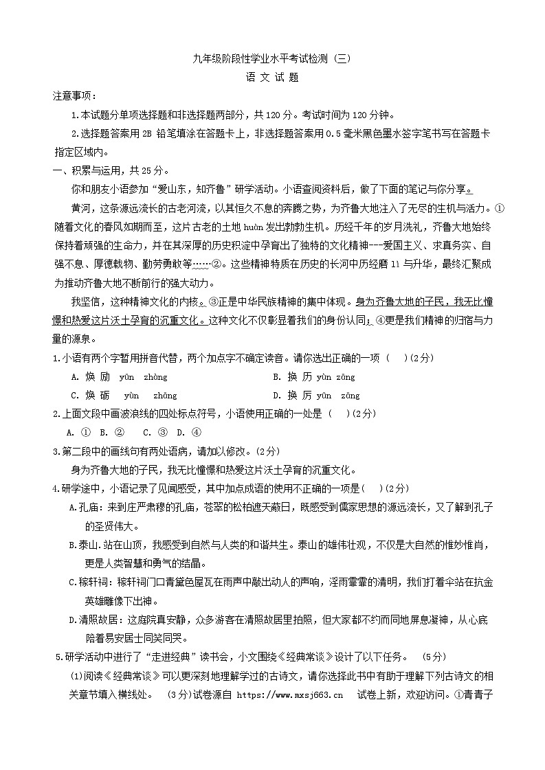 04，2024年山东省菏泽市鲁西新区中考三模语文试题第1页
