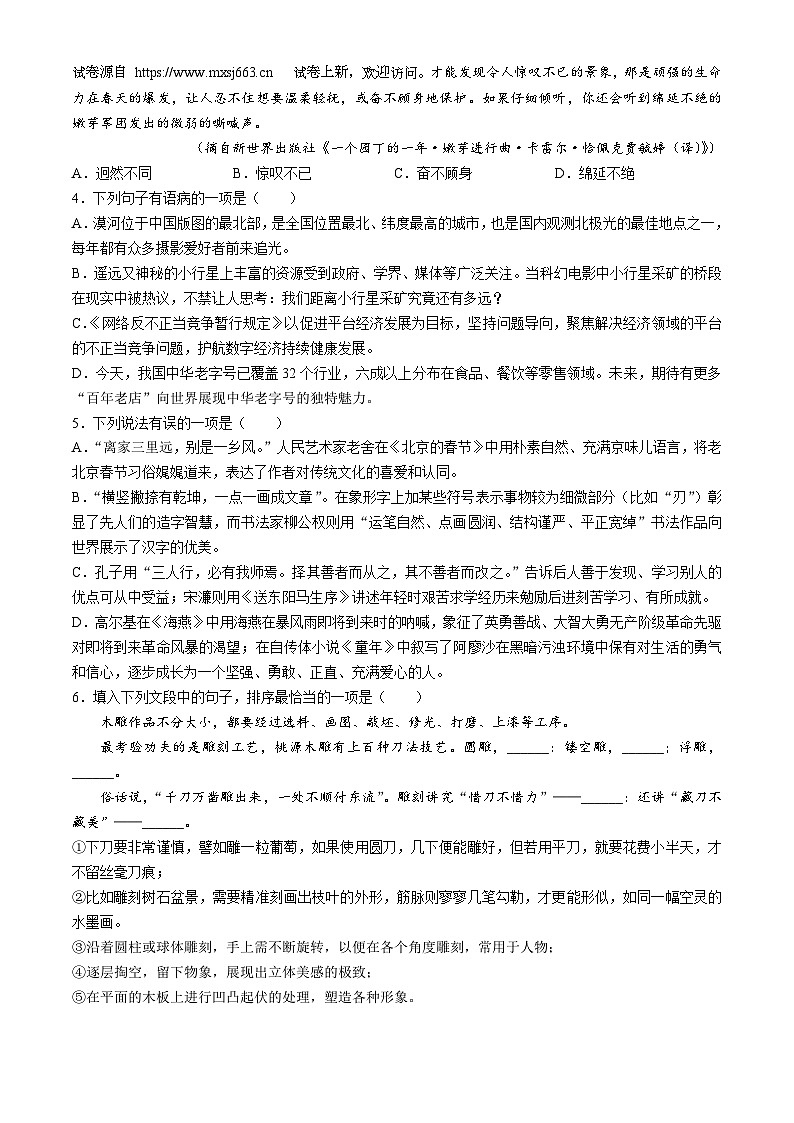 2024年山东省淄博市沂源县中考二模语文试题02