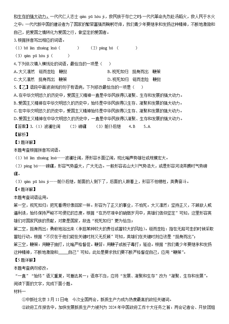 语文：广东省阳江市江城区2024年中考一模试题（解析版）02