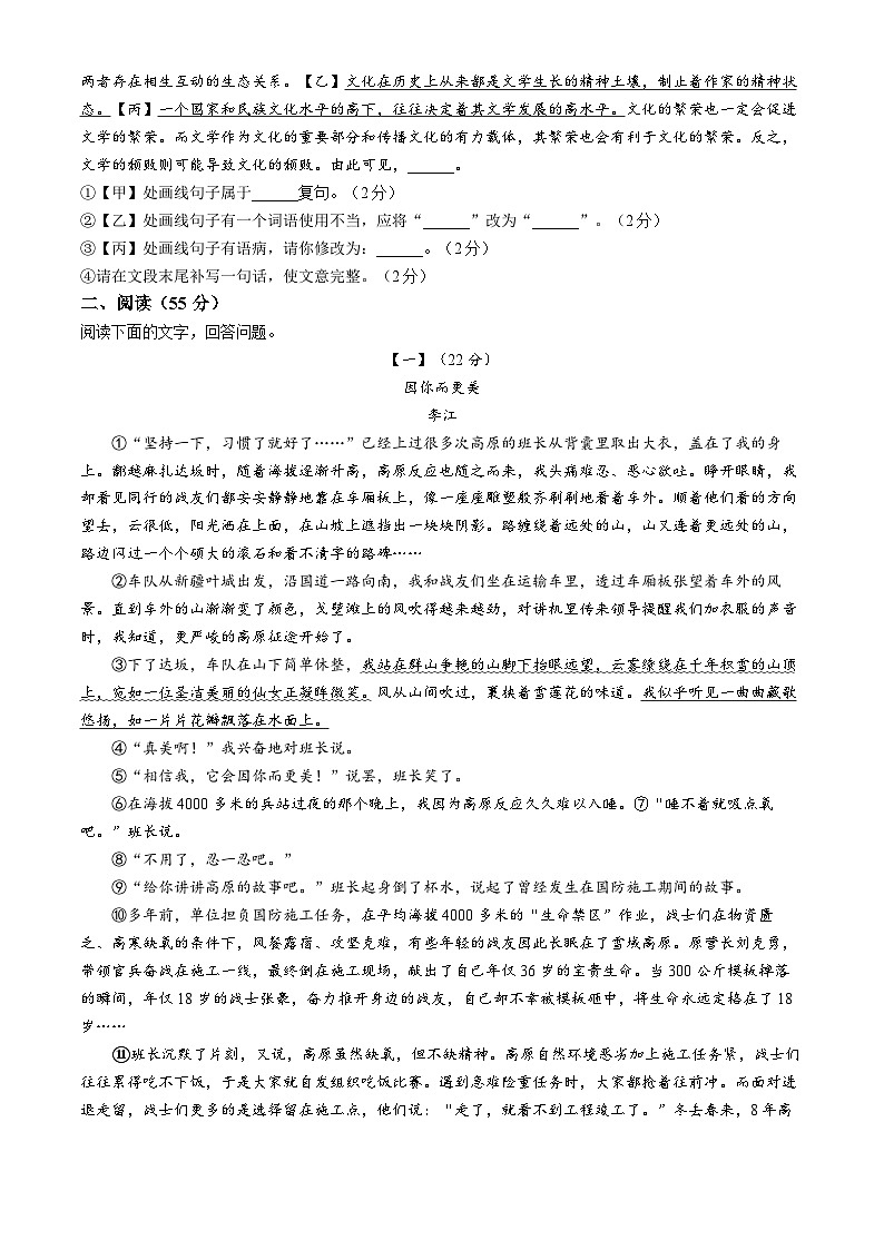 2024年安徽省安庆市石化第一中学中考二模语文试题02
