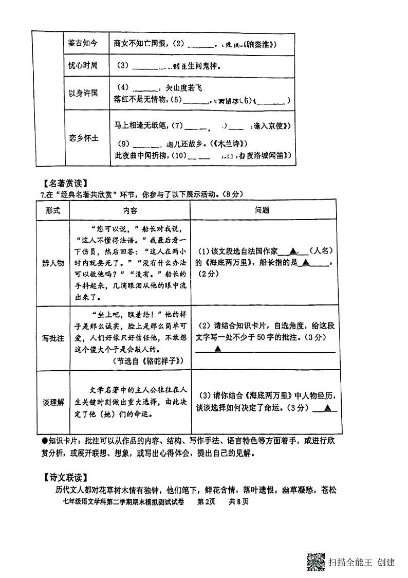 江苏省苏州市相城区春申中学2023-2024学年七年级下学期5月月考语文试题02