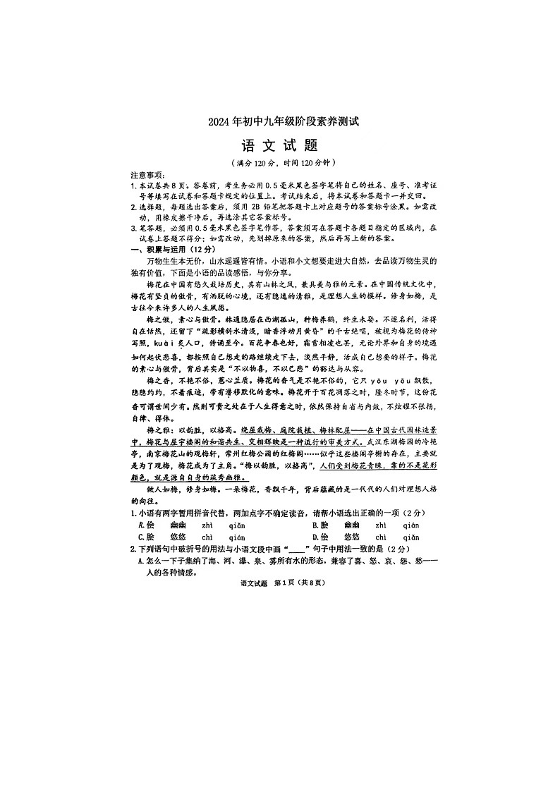 2024年山东省日照市日照经济技术开发区校联考中考三模语文试题01