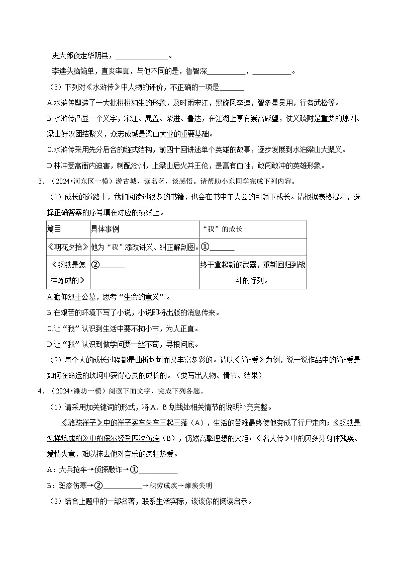 2024年山东省中考·语文强化训练模拟题汇编：名著阅读第2页