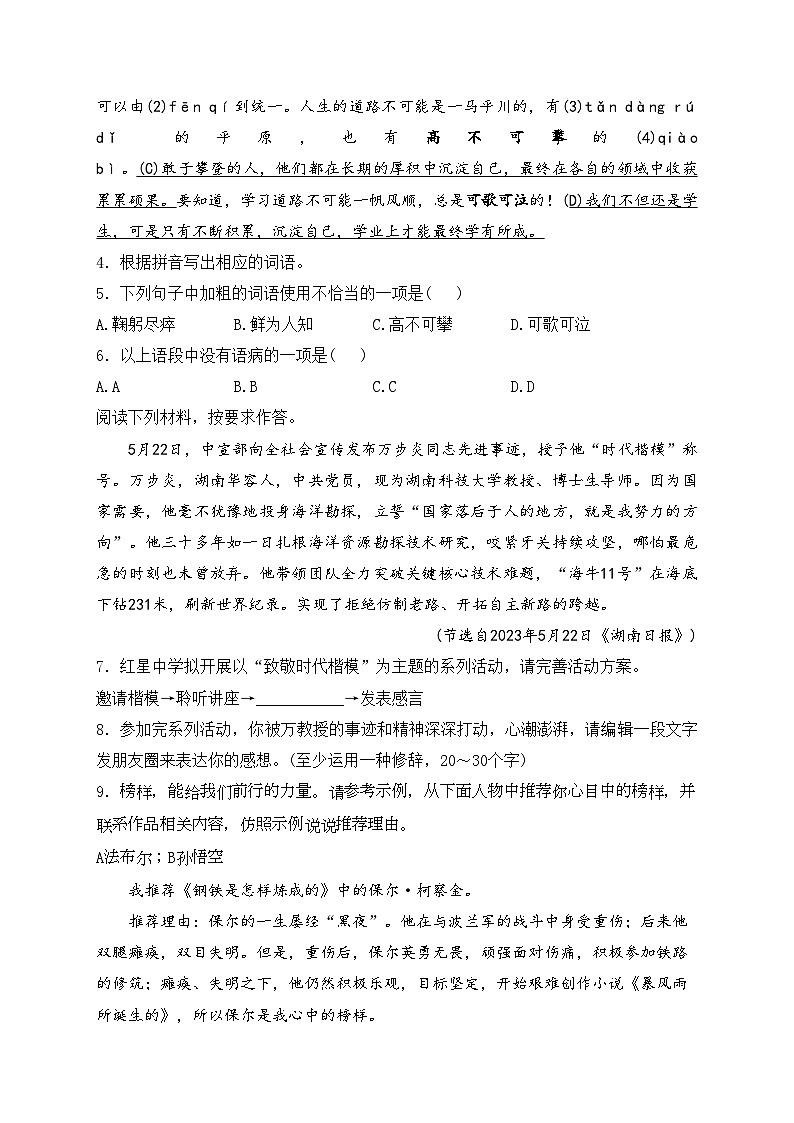 广东省东莞市2024年中考一模语文试卷(含答案)02