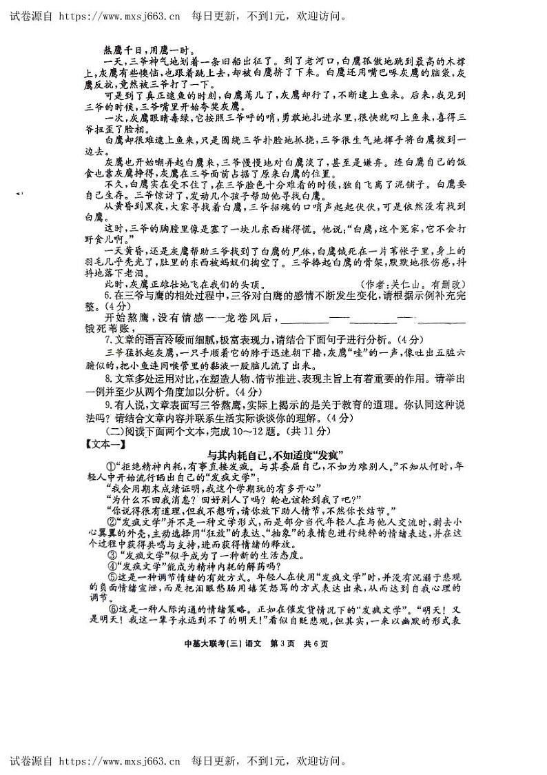 2024年河南省南阳市卧龙区中考三模语文试题03