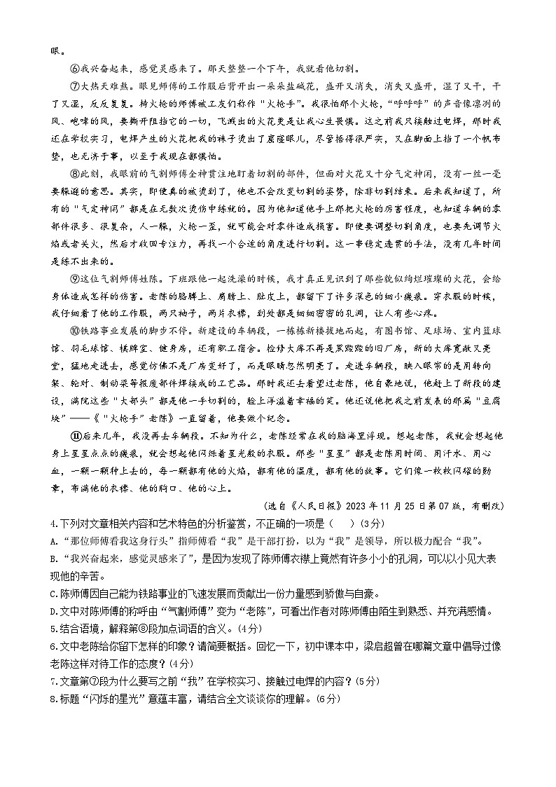 2024年安徽省合肥市第三十八中学教育集团中考模拟语文试题第3页