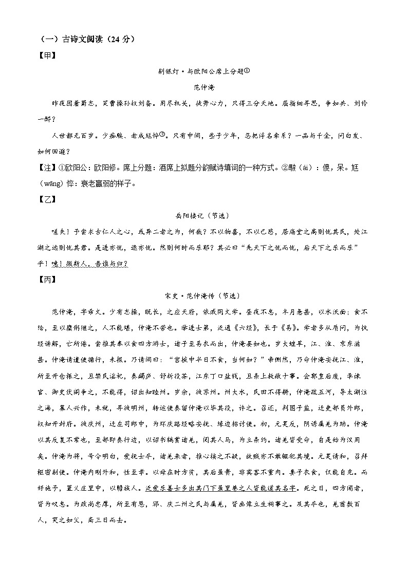 2024年江苏省沭阳县怀文中学中考二模语文试题（原卷版+解析版）03