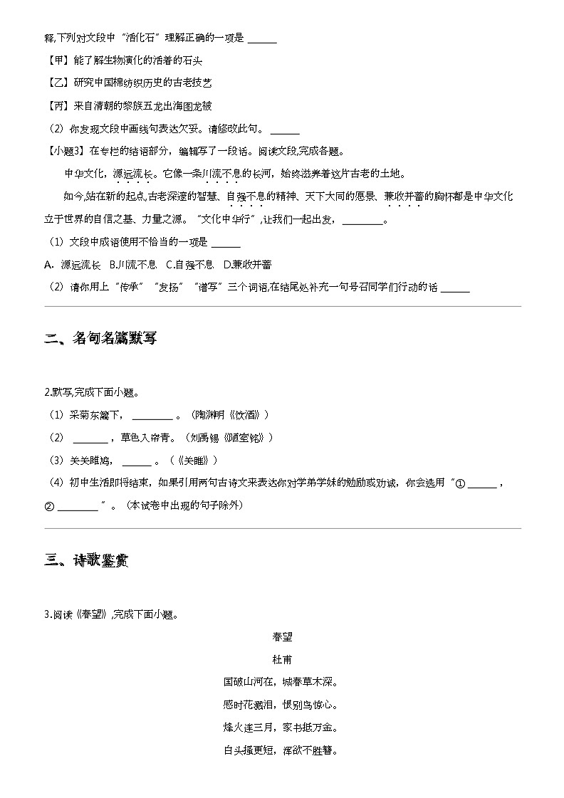 2024年北京朝阳区中考二模语文试卷02